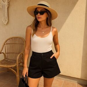 NWT 2000s Minimalist Black Cotton High Waisted Shorts 4